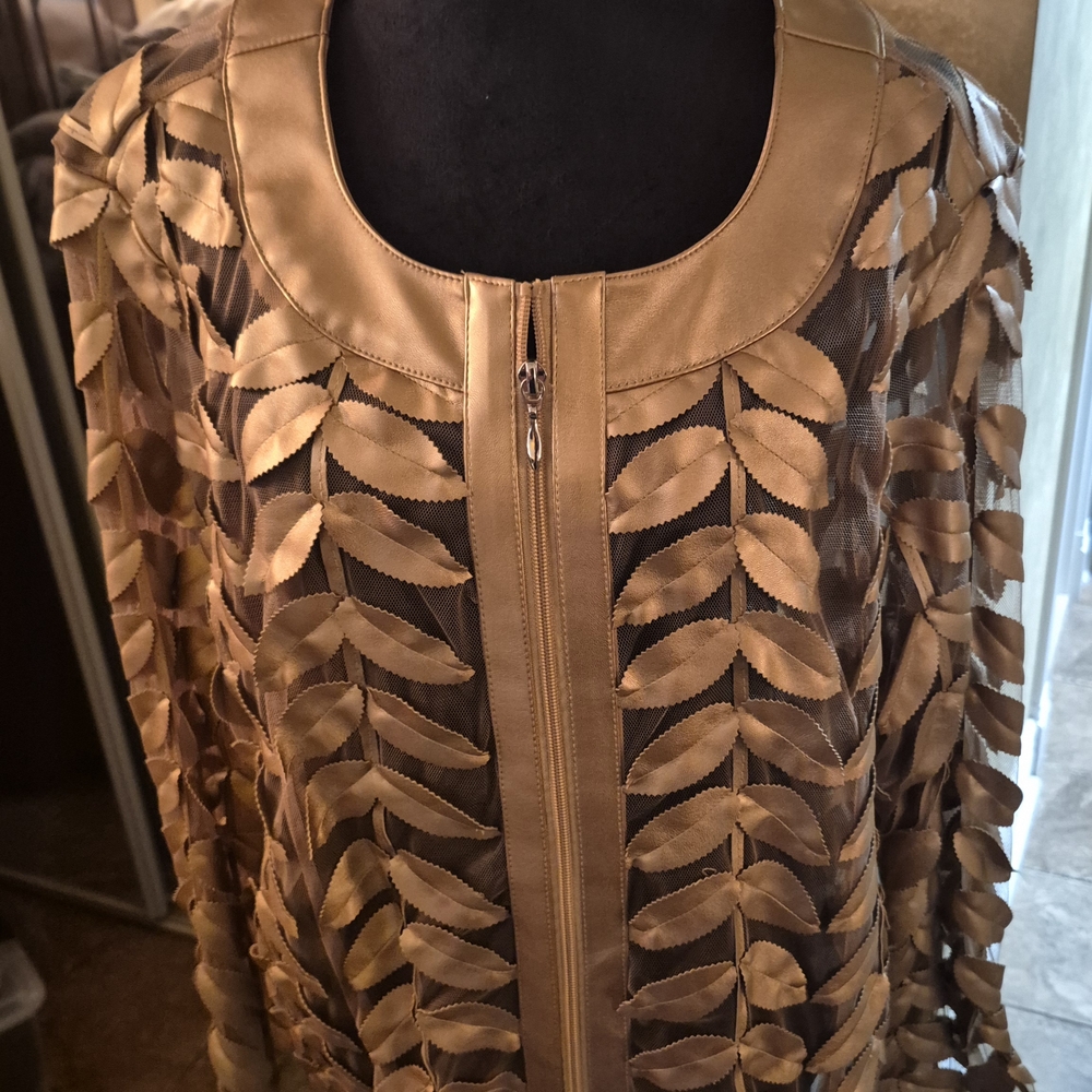 Elegant Copper Leaf-Patterned Women's Jacket